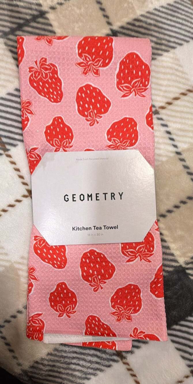 Geometry Strawberry Fields Kitchen Tea Towel 18 in x 30 in Pink Red
